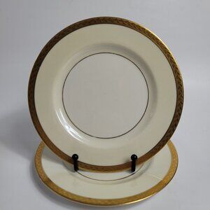 TWO Haviland Madison Salad Plates Cream Band Gold Encrusted Edge (New York)